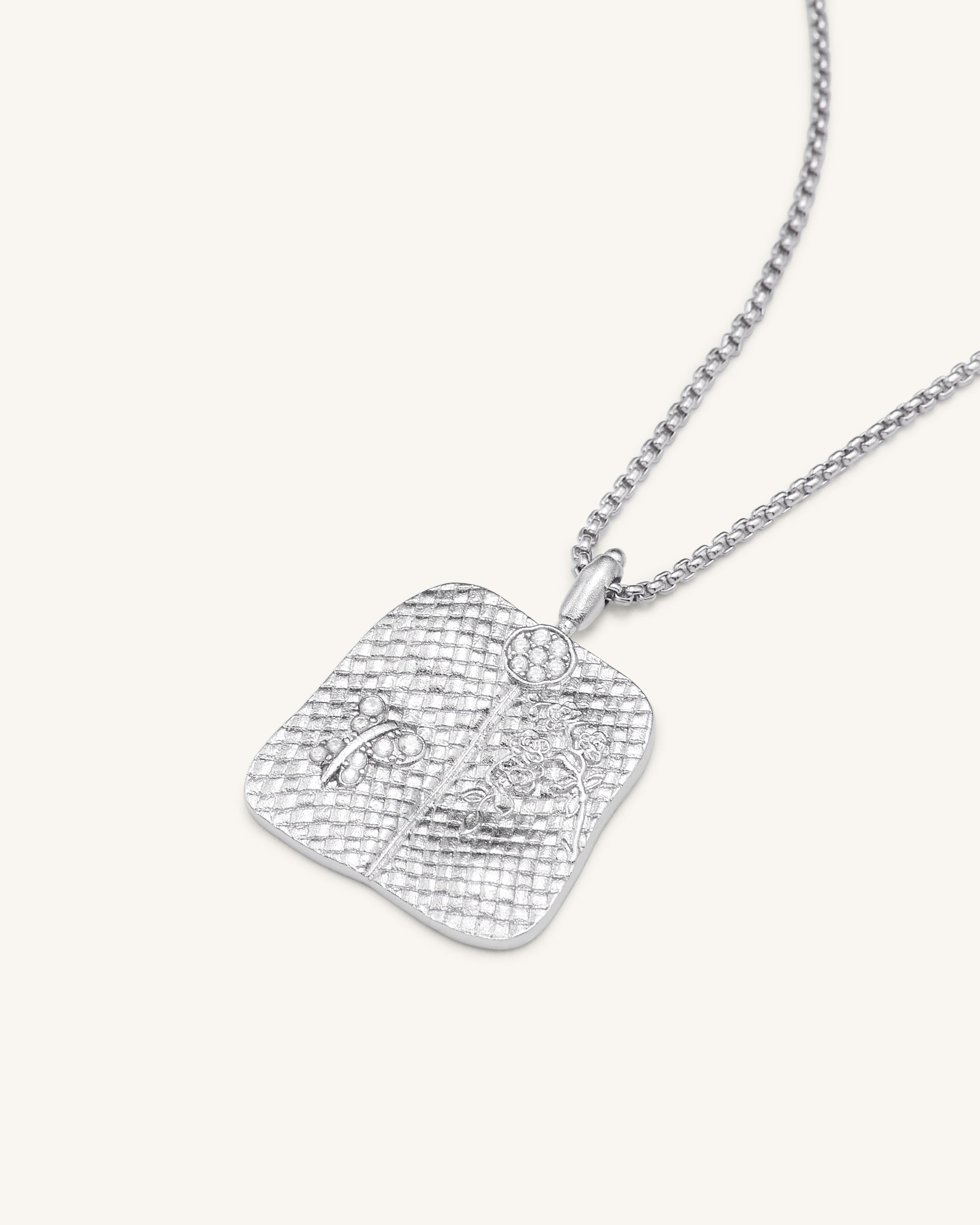 Plantain Fan Pendant Necklace - 18ct White Gold Plated & White Zircon - Image 2